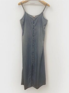 Chambray Tencel Adjustable Spaghetti Strap Summer Midi Dress